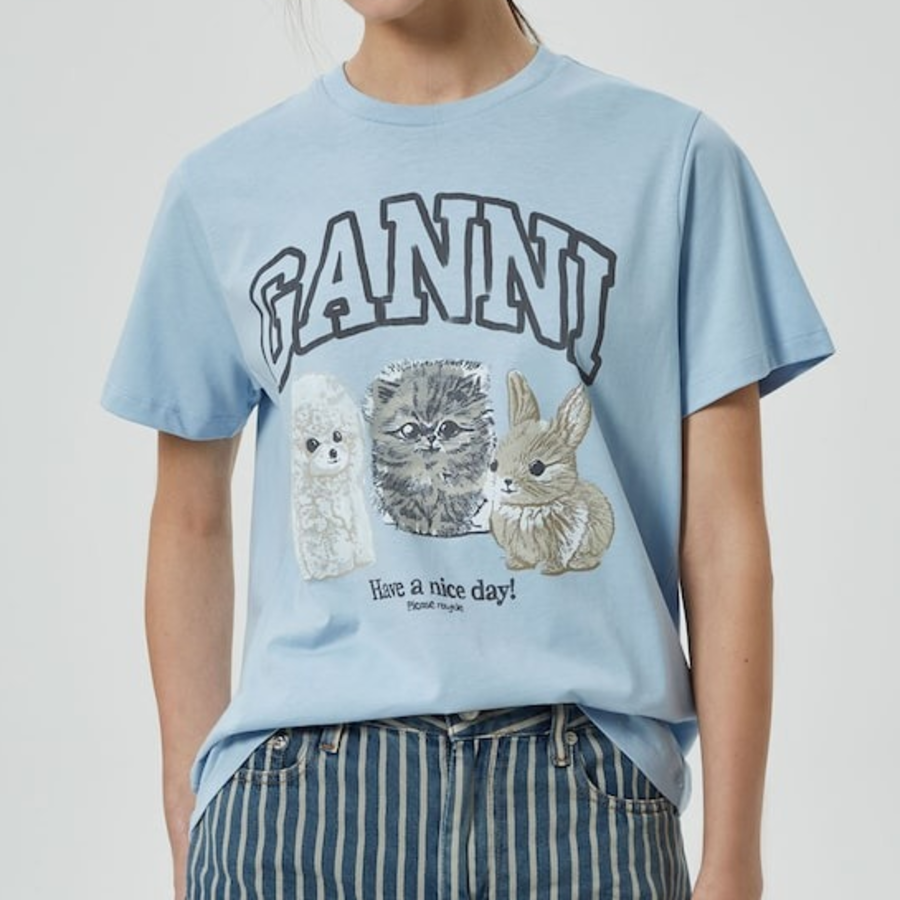 GANNI Basic Cotton Jersey Animals Relaxed T-shirt - Sky Blue