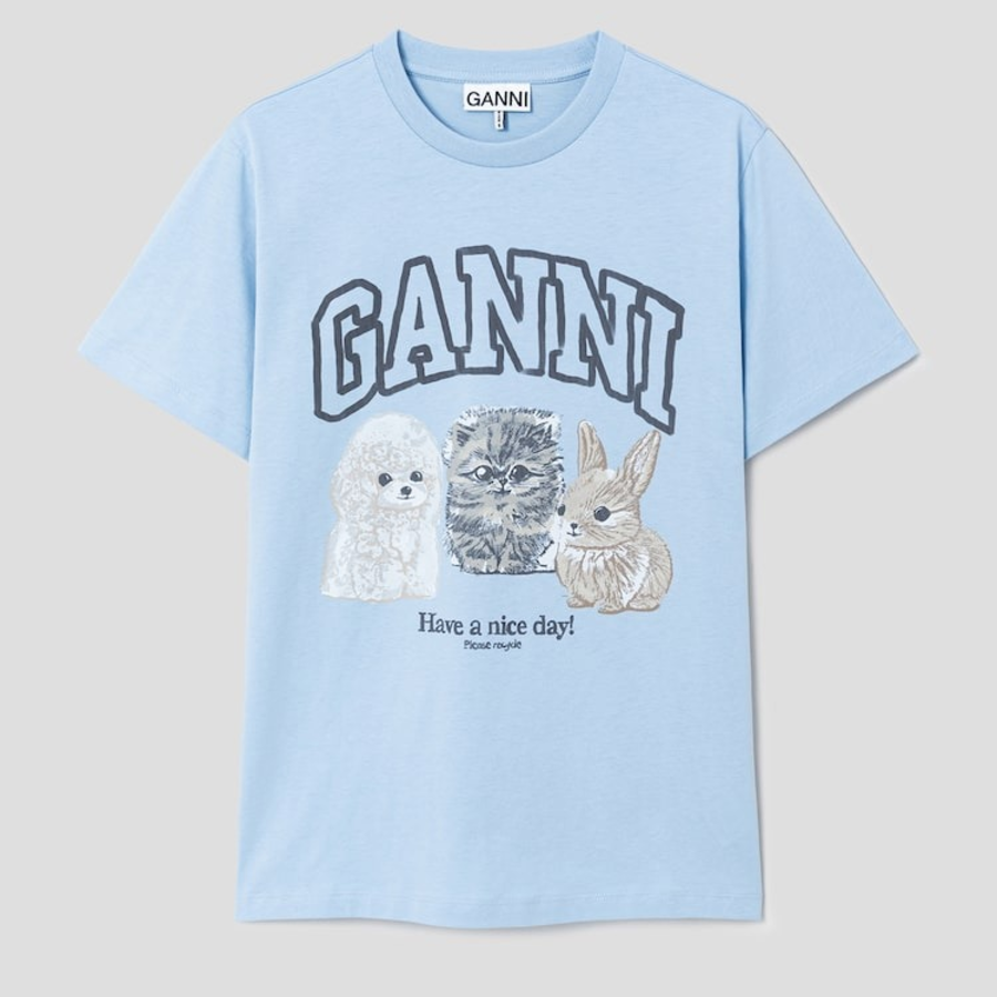 GANNI Basic Cotton Jersey Animals Relaxed T-shirt - Sky Blue