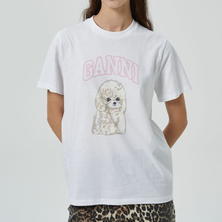GANNI [EXCLUSIVE] Basic Cotton Jersey Poodle Relaxed T-shirt - White