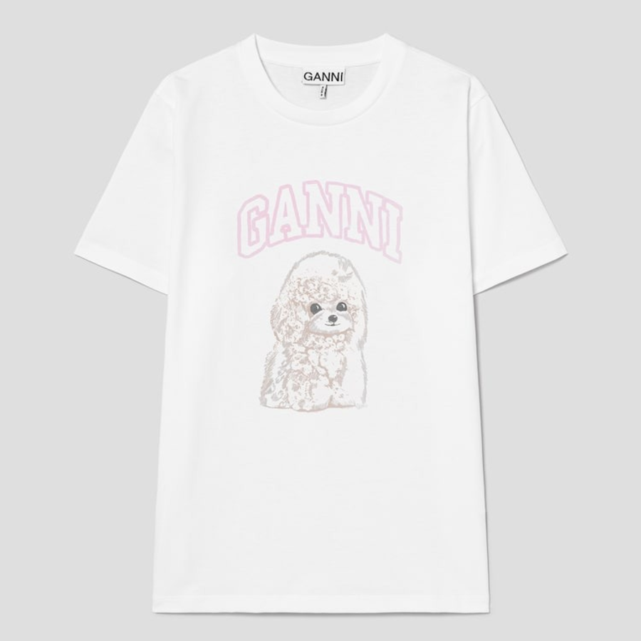 GANNI [EXCLUSIVE] Basic Cotton Jersey Poodle Relaxed T-shirt - White