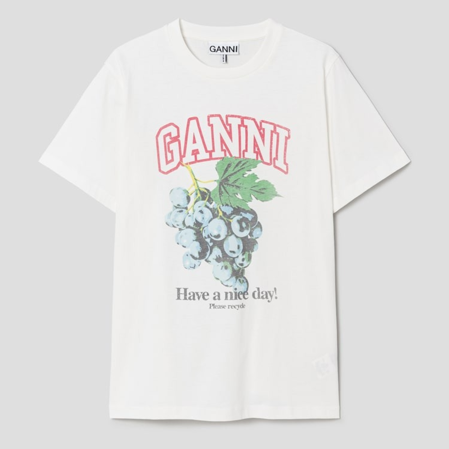 GANNI Basic Cotton Jersey Grapes Relaxed T-shirt - Ivory