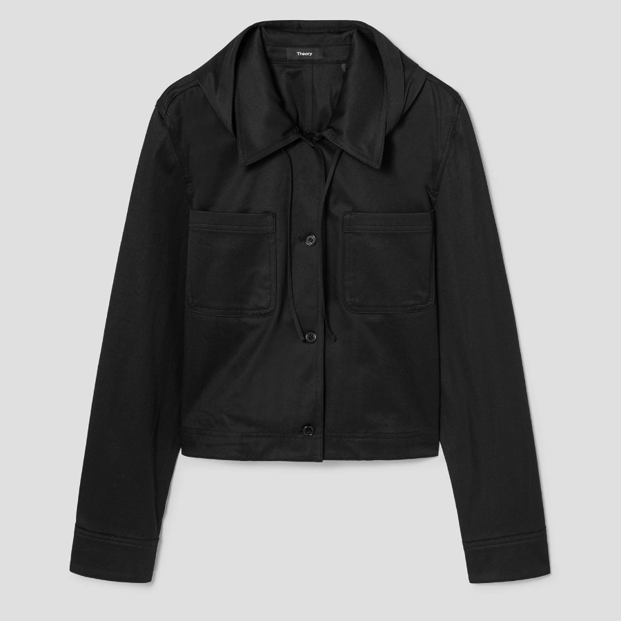Theory Women Cotton Chino Hood Crop Jacket - Black