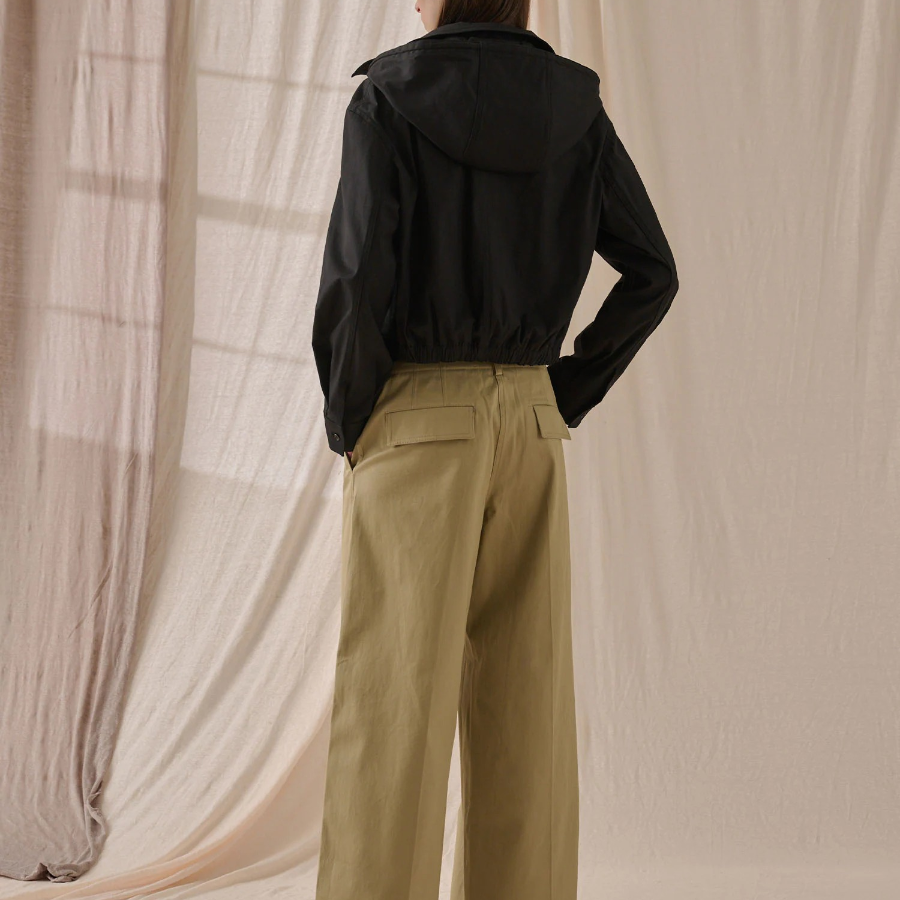 Theory Women Cotton Chino Hood Crop Jacket - Black