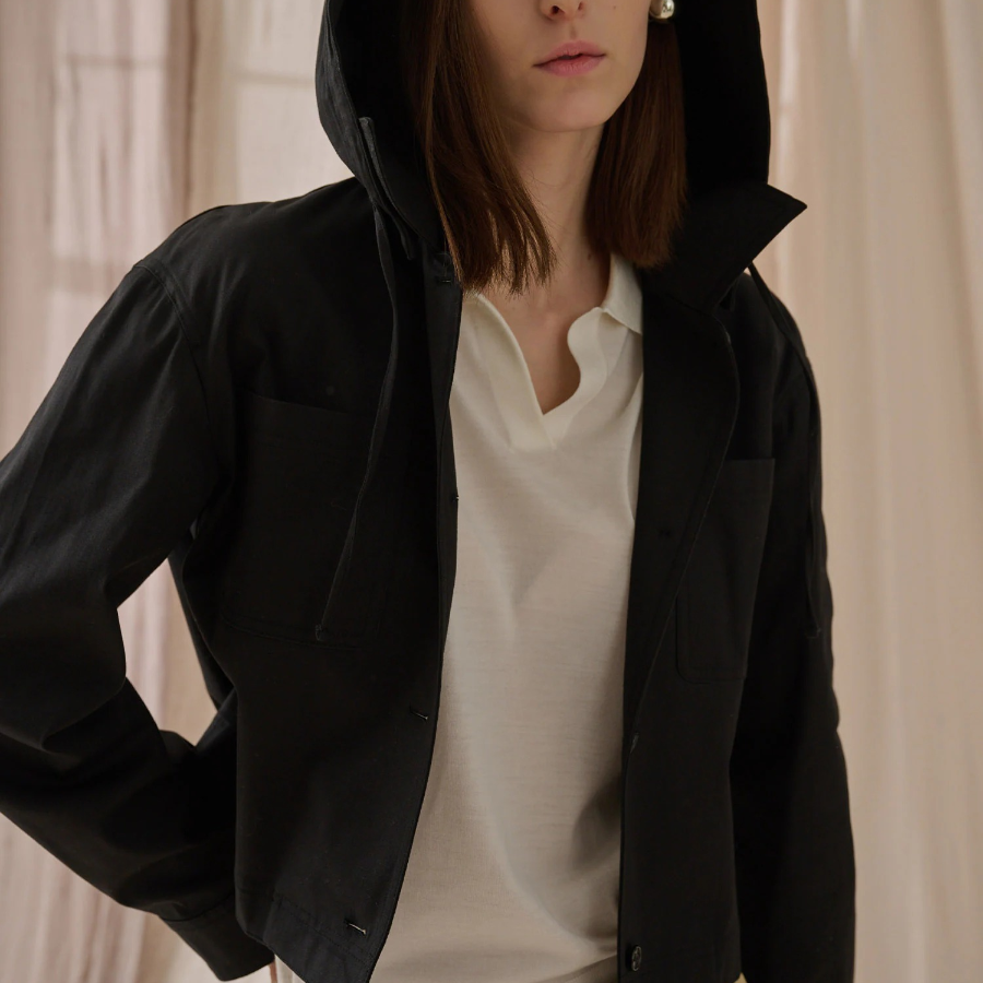 Theory Women Cotton Chino Hood Crop Jacket - Black