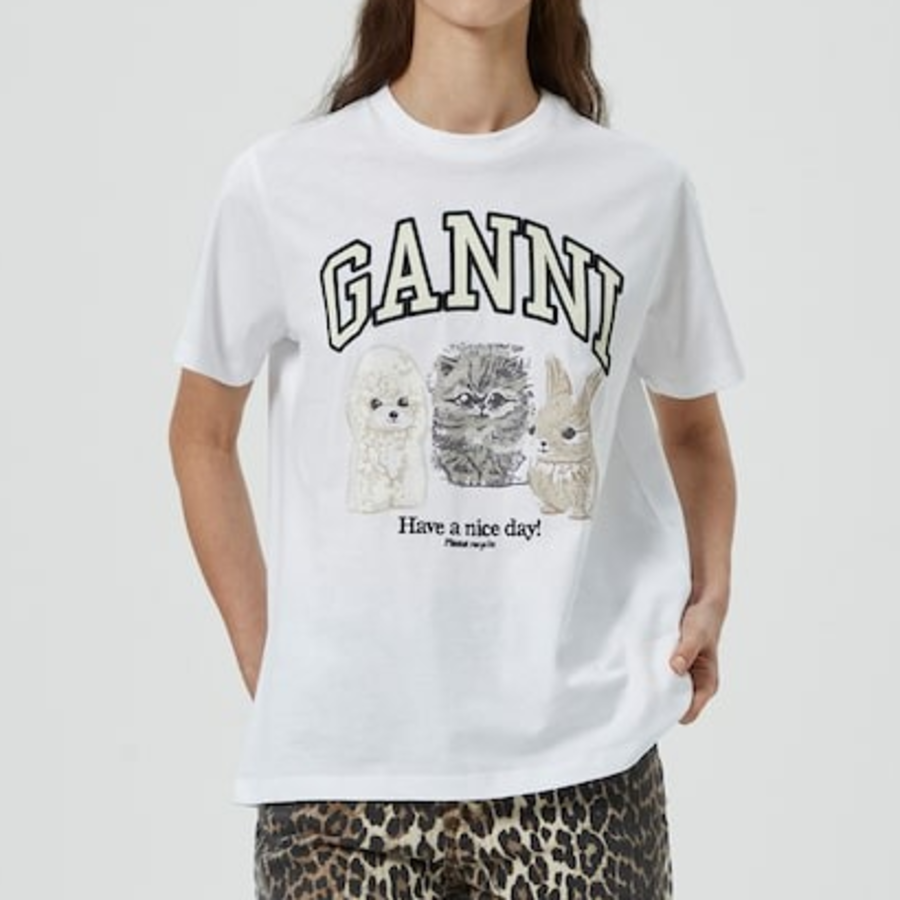 GANNI Basic Cotton Jersey Animals Relaxed T-shirt - White
