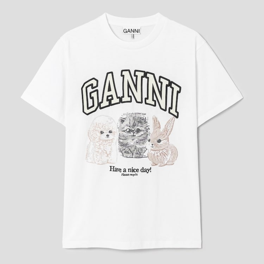 GANNI Basic Cotton Jersey Animals Relaxed T-shirt - White