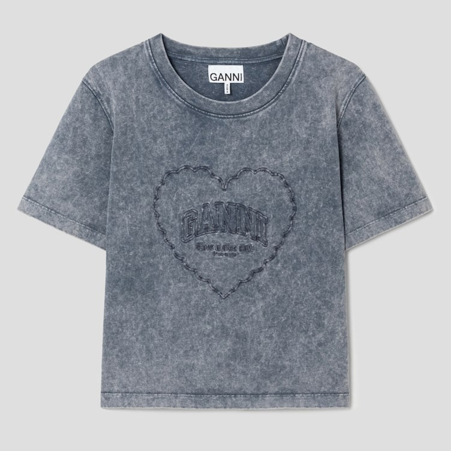 GANNI Heavy Cotton Jersey Heart Small T-Shirt - Ash