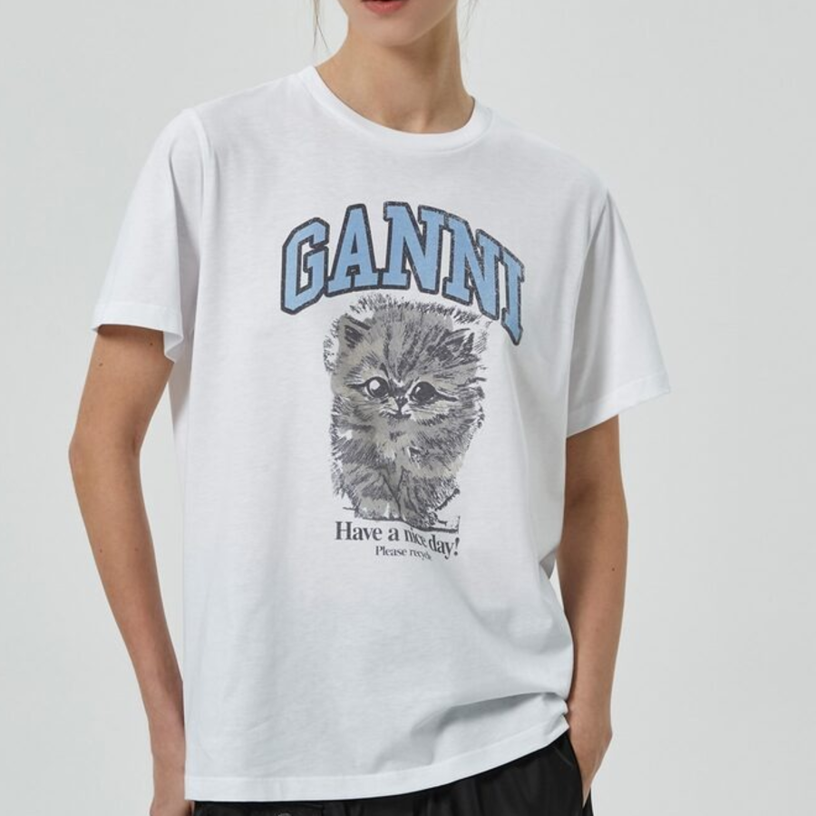 GANNI Basic Jersey Kitty Margot Relaxed T-Shirt - White