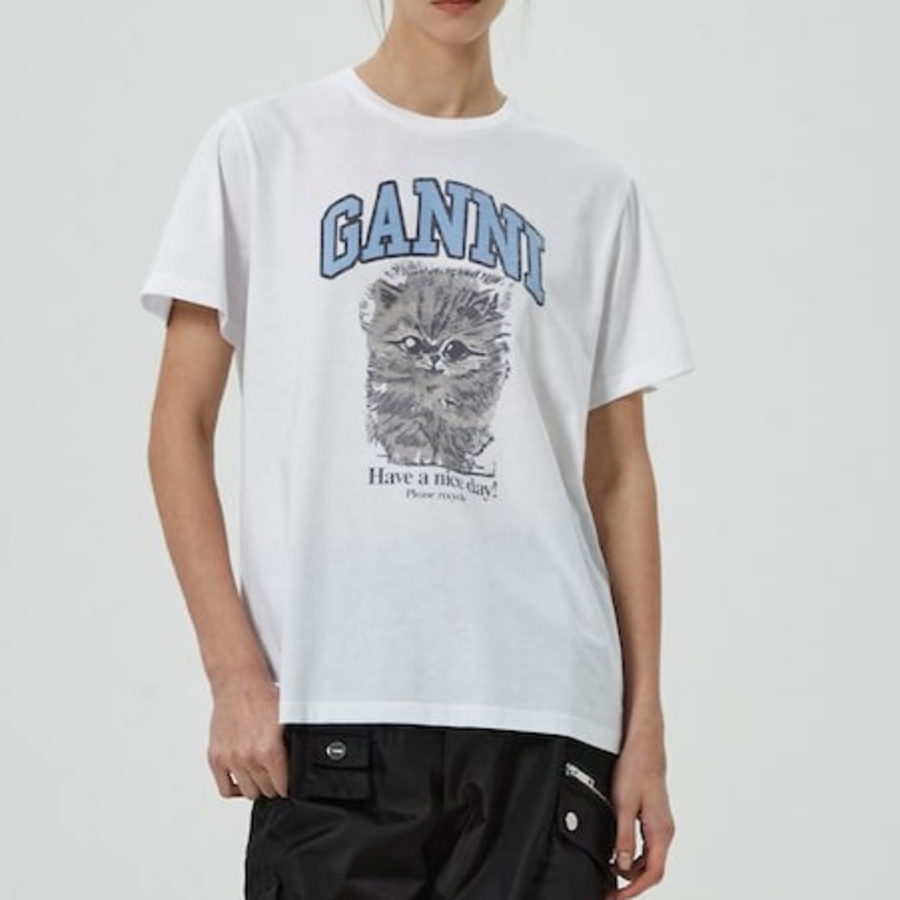 GANNI Basic Jersey Kitty Margot Relaxed T-Shirt - White