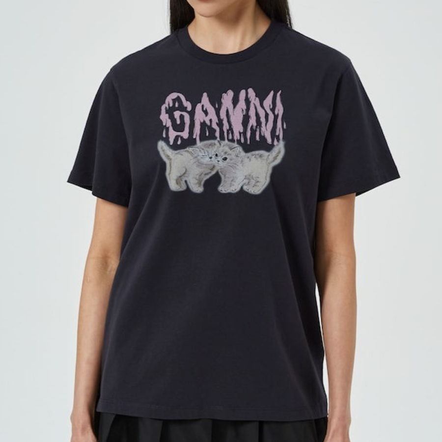 GANNI [EXCLUSIVE] Basic Cats Relaxed T-shirt - Phantom