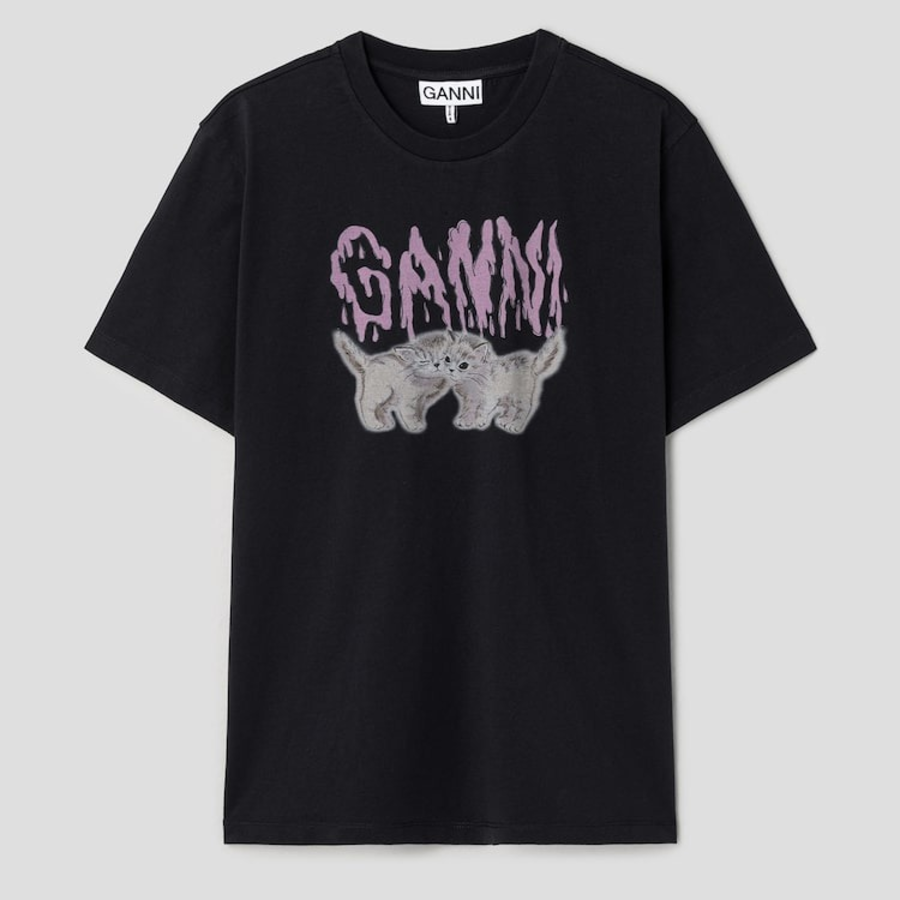 GANNI [EXCLUSIVE] Basic Cats Relaxed T-shirt - Phantom