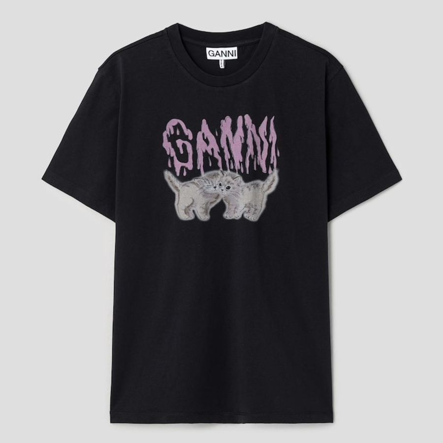 GANNI [EXCLUSIVE] Basic Cats Relaxed T-shirt - Phantom