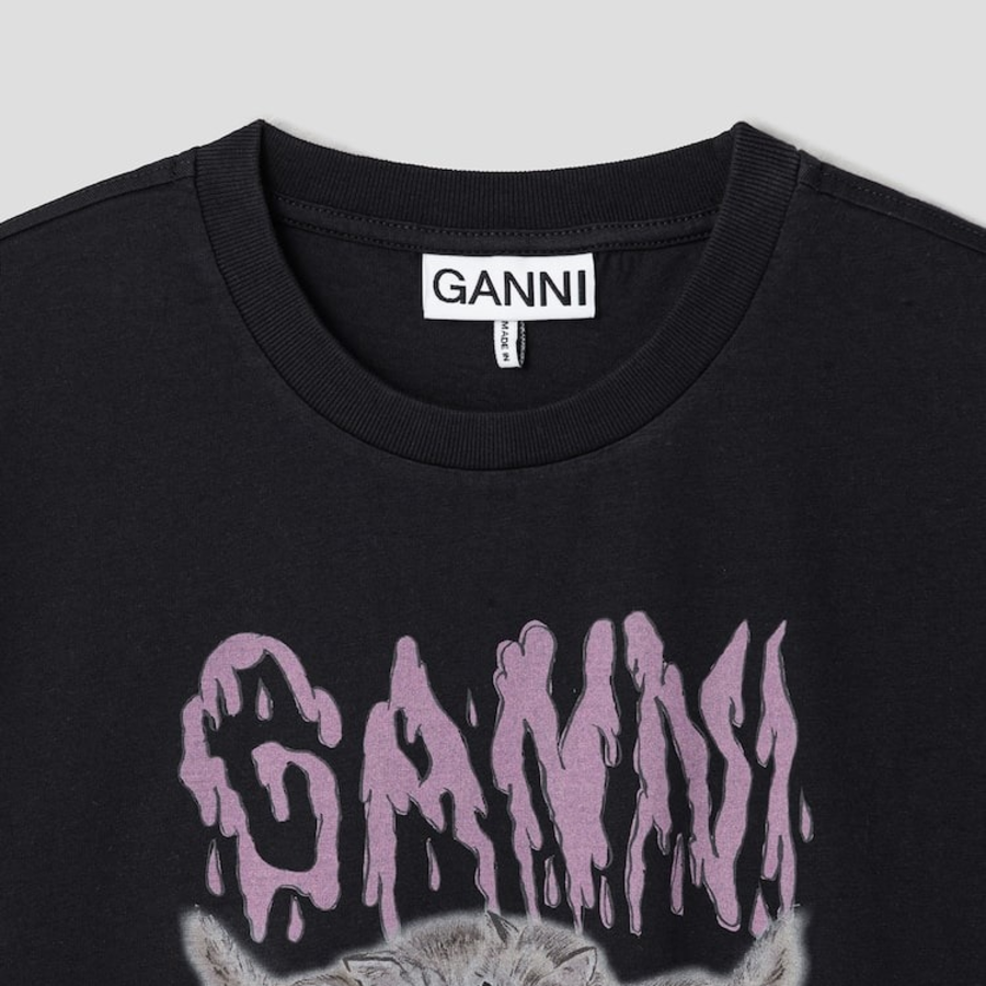 GANNI [EXCLUSIVE] Basic Cats Relaxed T-shirt - Phantom