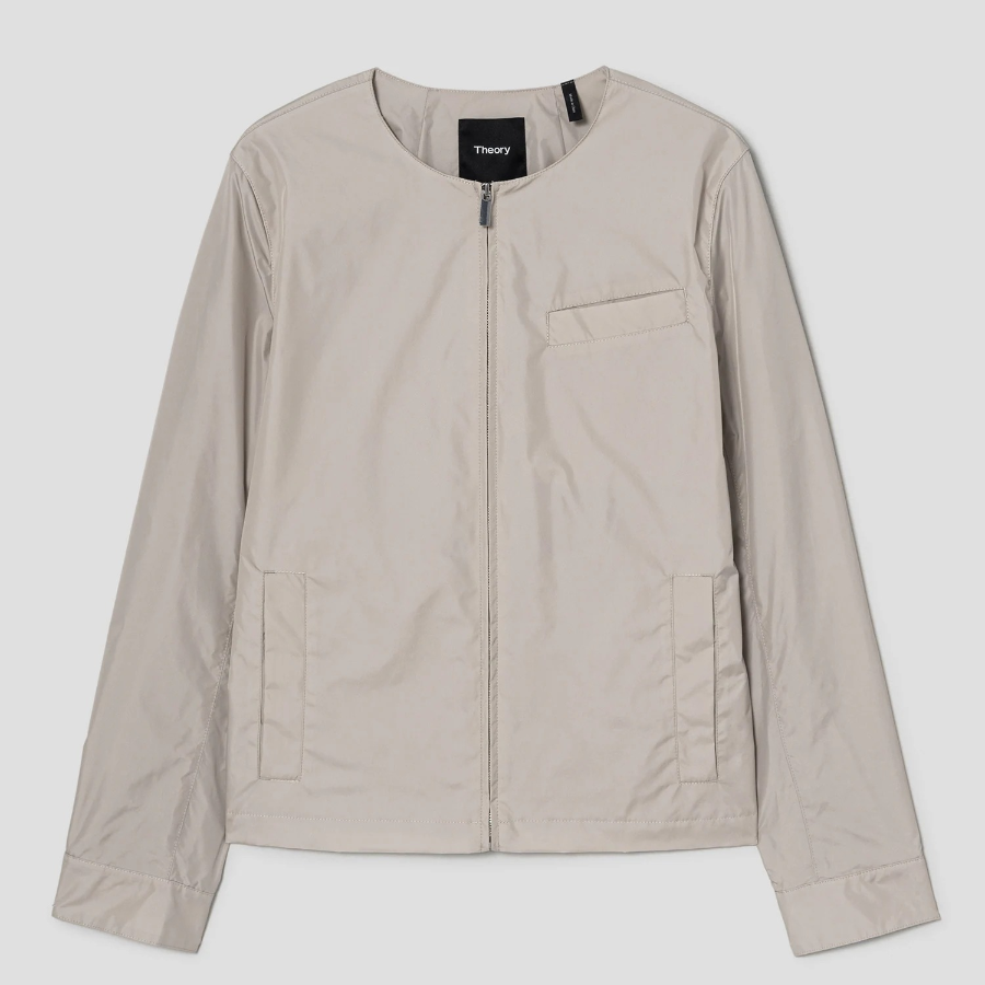 Theory Women Crisp Nylon Crew Neck Zip Up Jacket - Shadow