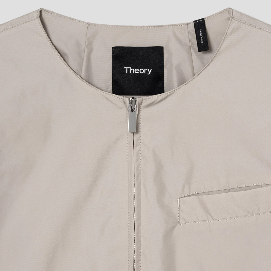 Theory Women Crisp Nylon Crew Neck Zip Up Jacket - Shadow