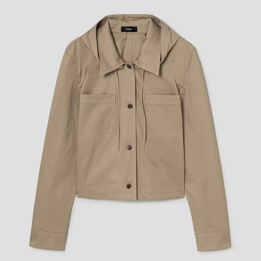 Theory Women Cotton Chino Hood Crop Jacket - Trench