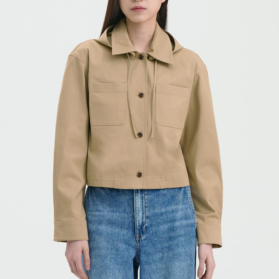 Theory Women Cotton Chino Hood Crop Jacket - Trench