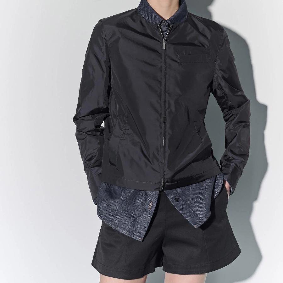 Theory Women Crisp Nylon Crew Neck Zip Up Jacket - Black