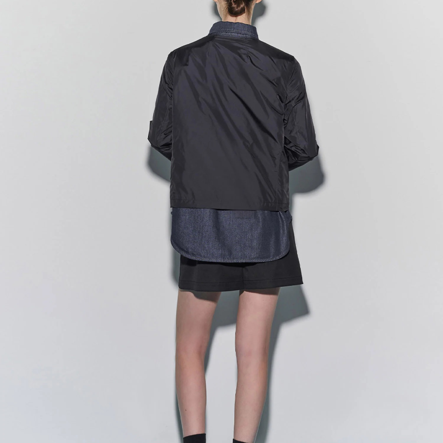 Theory Women Crisp Nylon Crew Neck Zip Up Jacket - Black