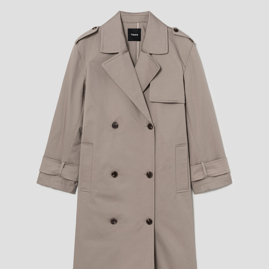 Theory Women Cotton Trench Double Trench - Soft Taupe