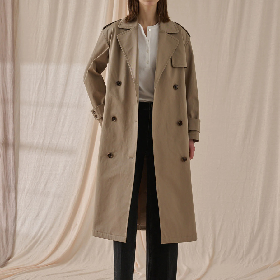 Theory Women Cotton Trench Double Trench - Soft Taupe