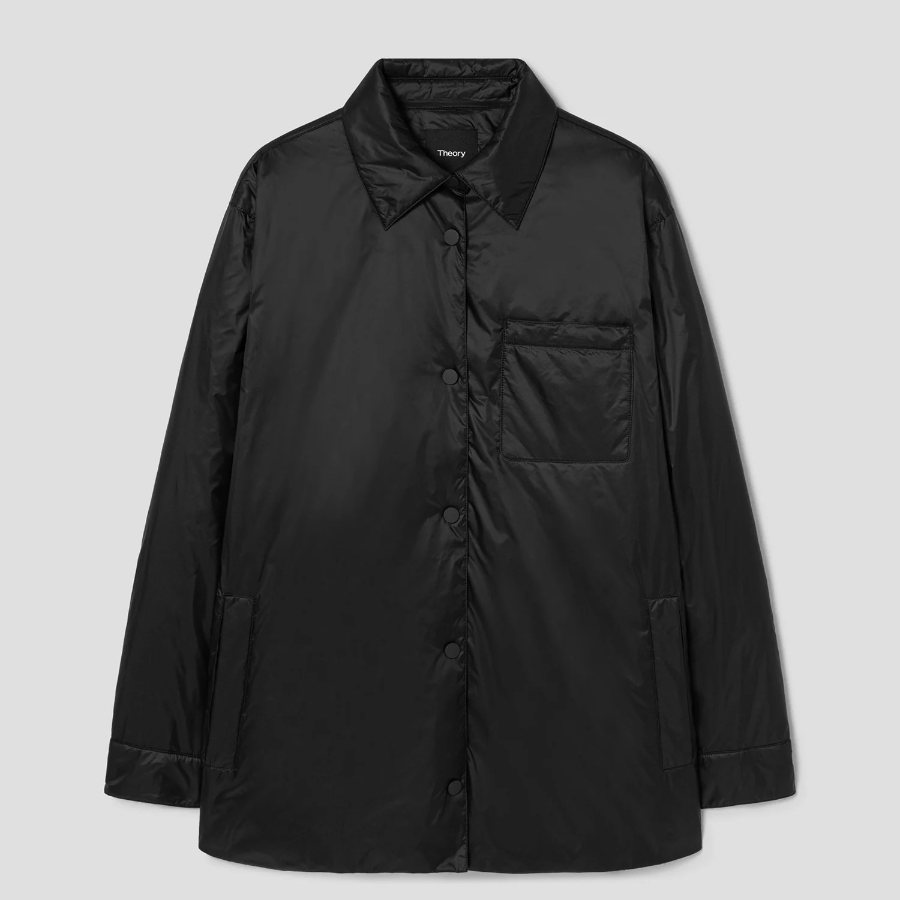 Theory Women Polished Nylon Pocket Shirt Puffer - Black