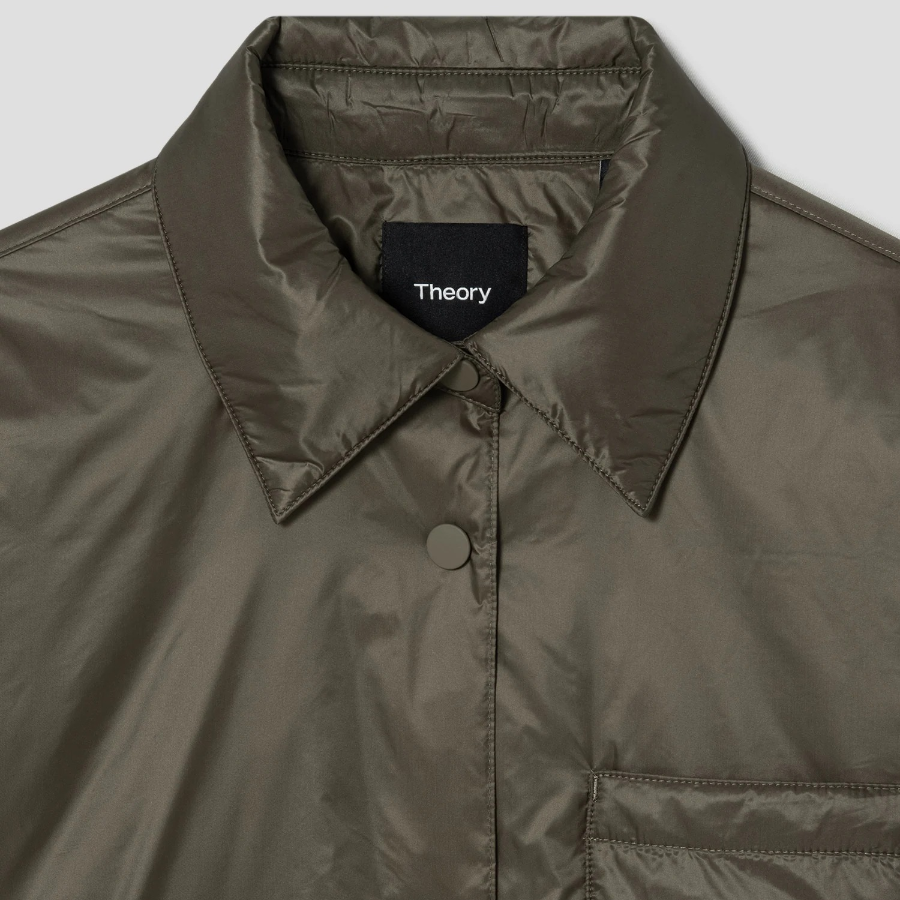 Theory Women Polished Nylon Pocket Shirt Puffer - Dark Khaki