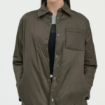 Theory Women Polished Nylon Pocket Shirt Puffer - Dark Khaki