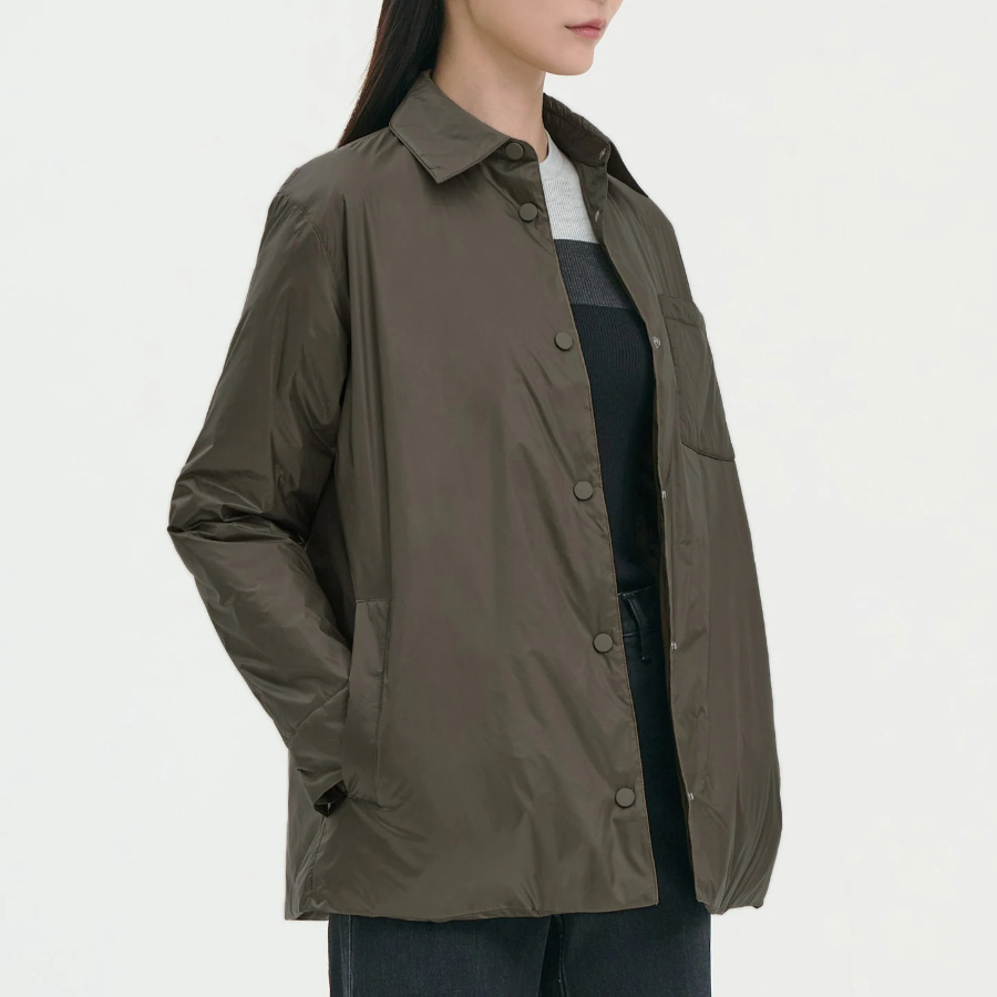 Theory Women Polished Nylon Pocket Shirt Puffer - Dark Khaki