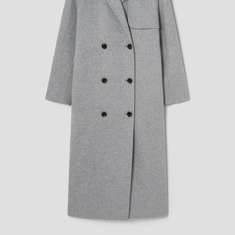 Theory Women Double Wool-Cashmere Double Overcoat — Light Grey Melange