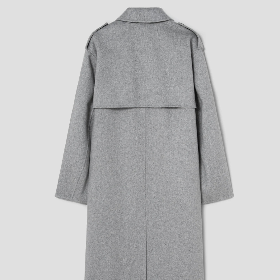 Theory Women Double Wool-Cashmere Double Overcoat — Light Grey Melange