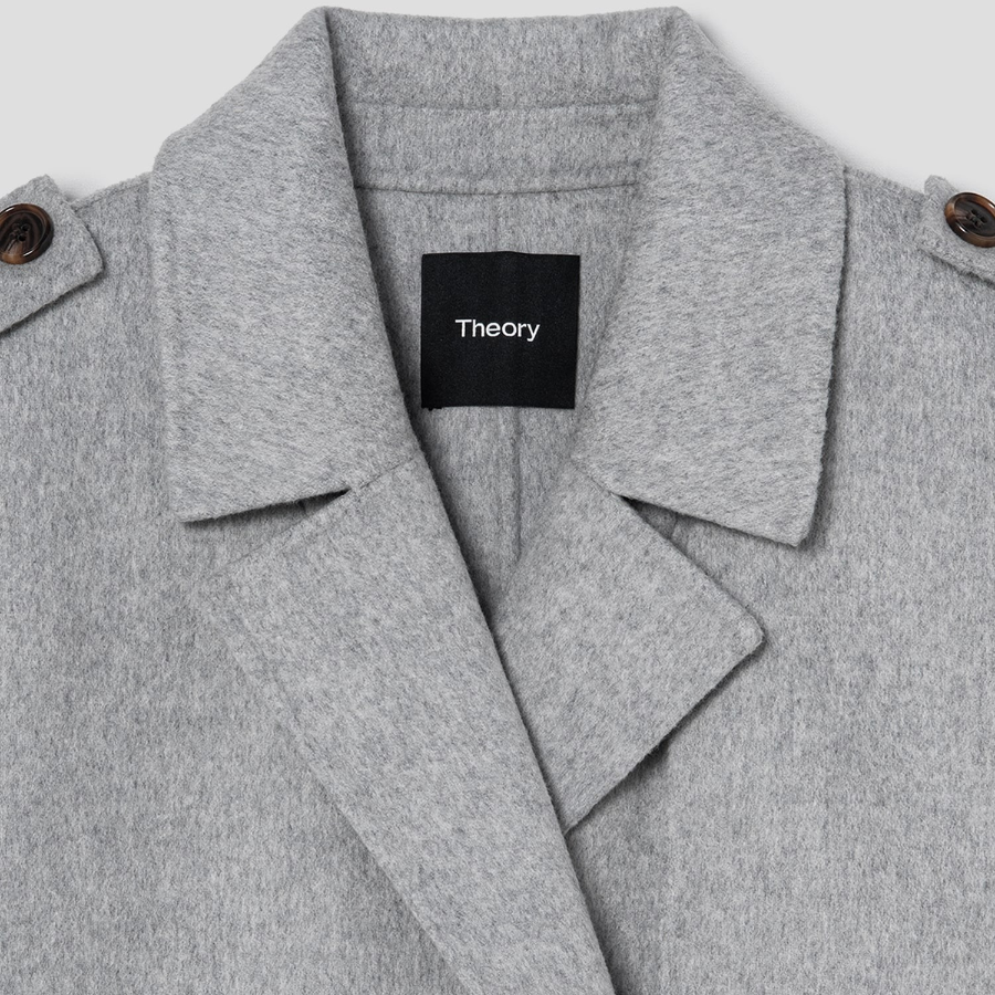 Theory Women Double Wool-Cashmere Double Overcoat — Light Grey Melange