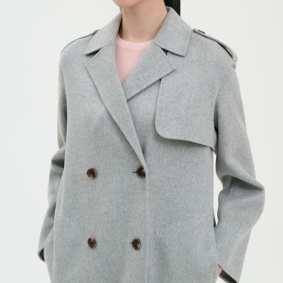 Theory Women Double Wool-Cashmere Double Overcoat — Light Grey Melange