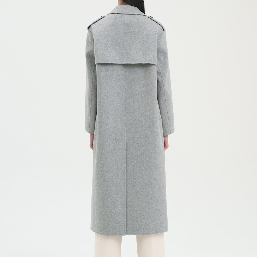 Theory Women Double Wool-Cashmere Double Overcoat — Light Grey Melange