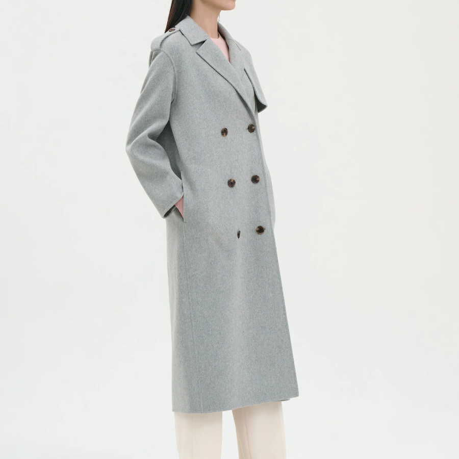 Theory Women Double Wool-Cashmere Double Overcoat — Light Grey Melange