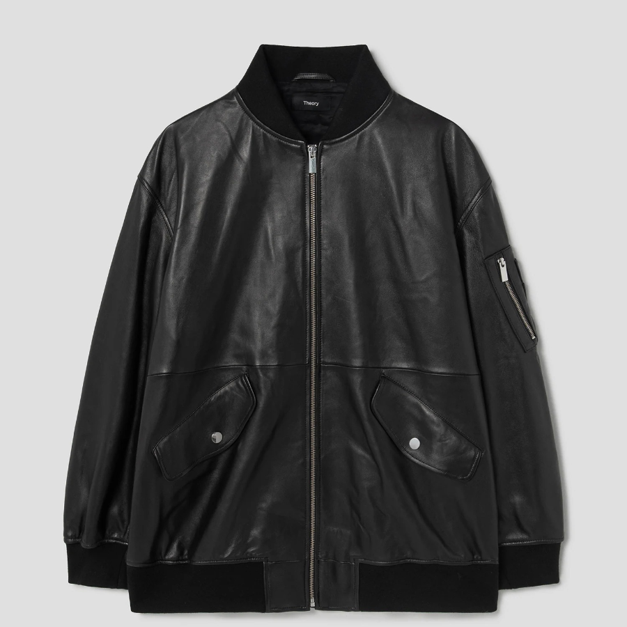 Theory Women Point Nappa Oversized Flight Jacket - Black