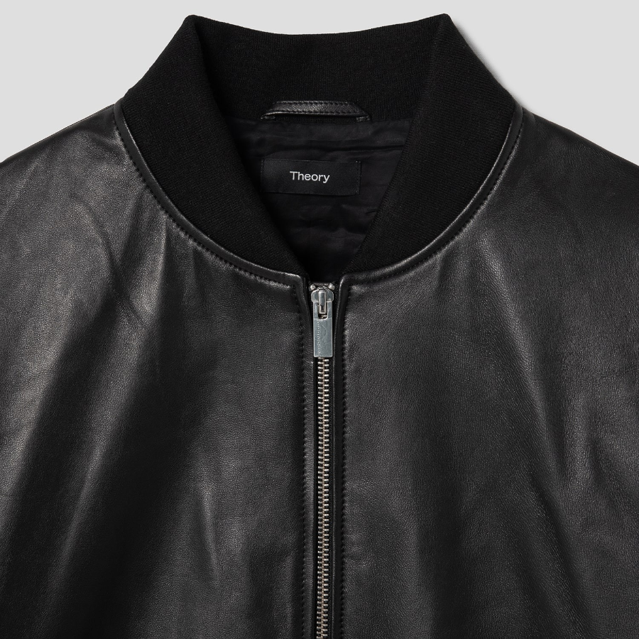 Theory Women Point Nappa Oversized Flight Jacket - Black