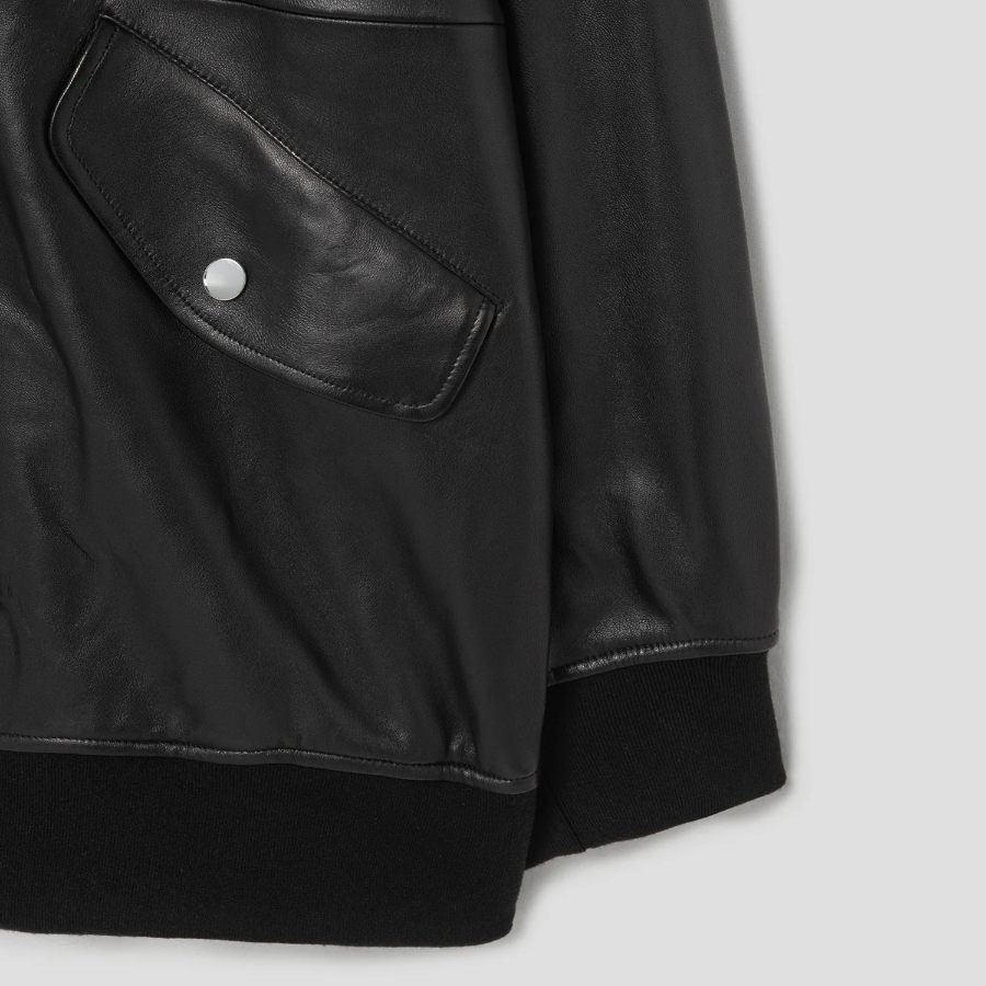 Theory Women Point Nappa Oversized Flight Jacket - Black