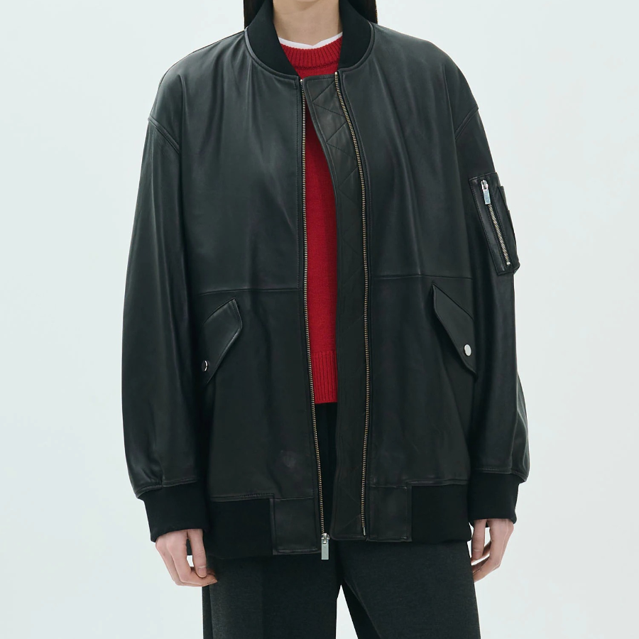 Theory Women Point Nappa Oversized Flight Jacket - Black
