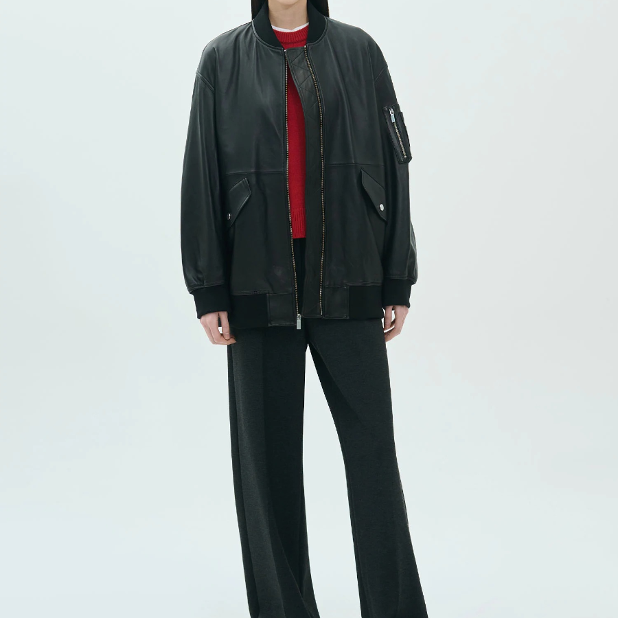 Theory Women Point Nappa Oversized Flight Jacket - Black