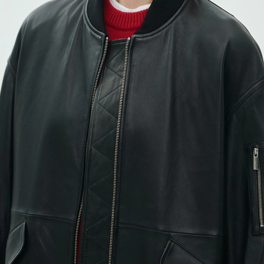 Theory Women Point Nappa Oversized Flight Jacket - Black