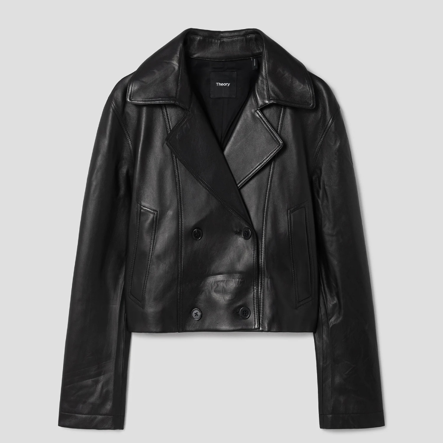 Theory Women Point Nappa Oversized Crop Trench - Black