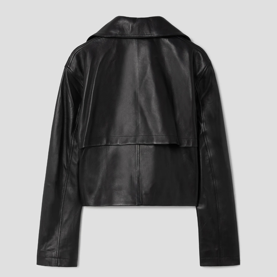 Theory Women Point Nappa Oversized Crop Trench - Black