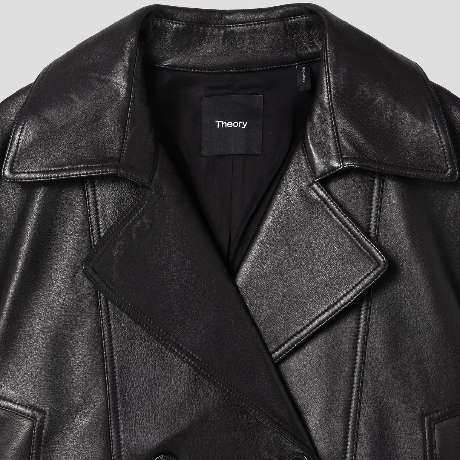 Theory Women Point Nappa Oversized Crop Trench - Black