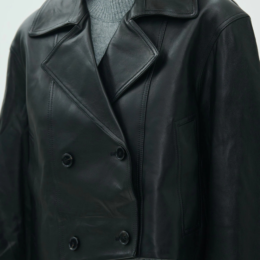 Theory Women Point Nappa Oversized Crop Trench - Black