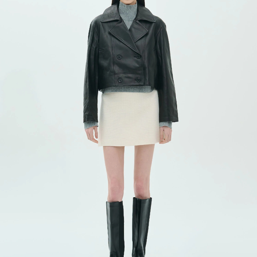 Theory Women Point Nappa Oversized Crop Trench - Black