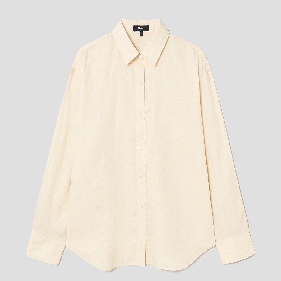 Theory Women Relaxed Linen Boyfriend Shirt - Light Linen