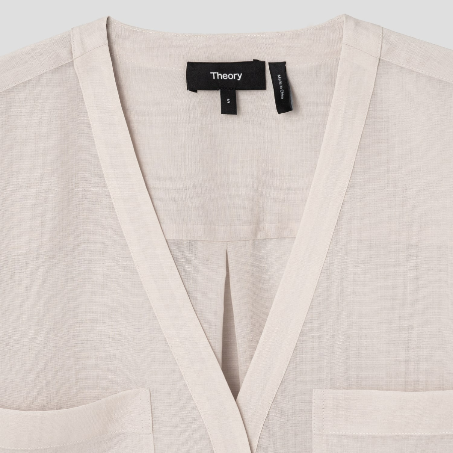 Theory Women Lightweight Wool Oversized Pocket Shirt - Sand