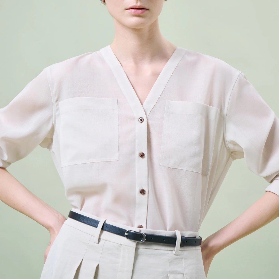 Theory Women Lightweight Wool Oversized Pocket Shirt - Sand