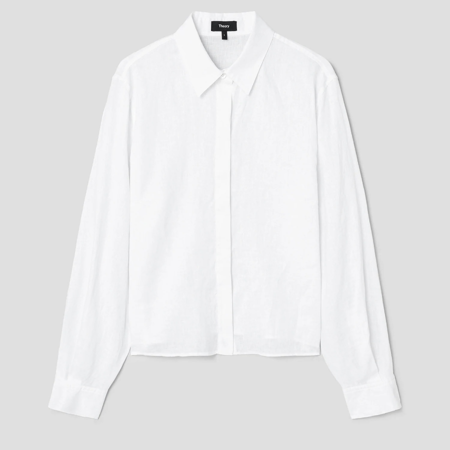 Theory Women Relaxed Linen Curve Sleeve Shirt - White